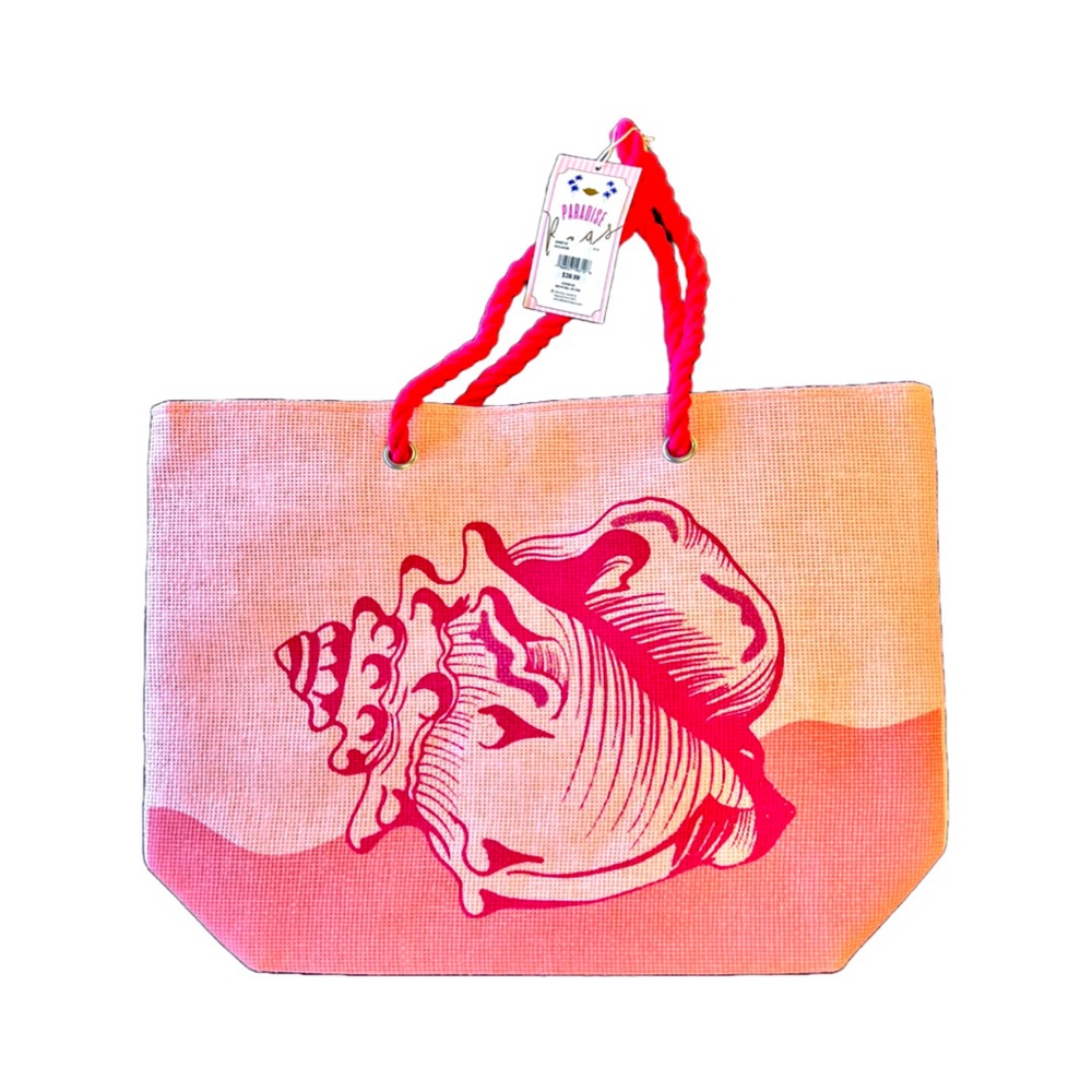 large Beach Tote bag conch shell(pink) metallic